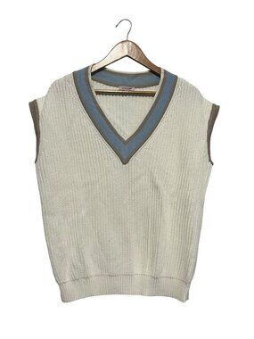 Borbonese V Neck Sweater Vest Cable Knit Size 46 Cotton Pullover US 16 Plus Size